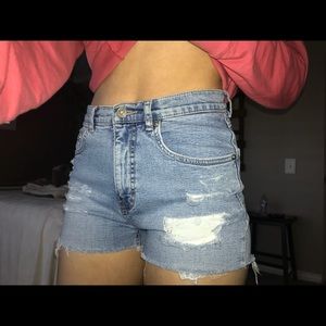 Light wash High waisted distressed denim shorts